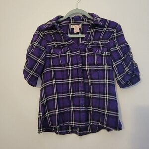 OP Girls Purple Plaid Blouse Shirt Top LG 11/ 13